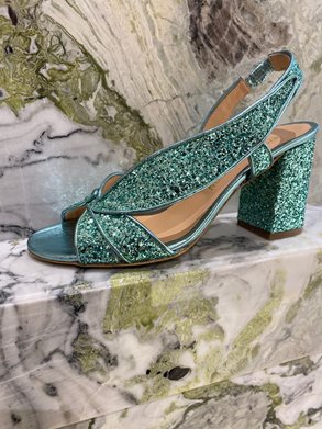IN LIGHT GREEN GLITTER AND METALLIC LEATHER 